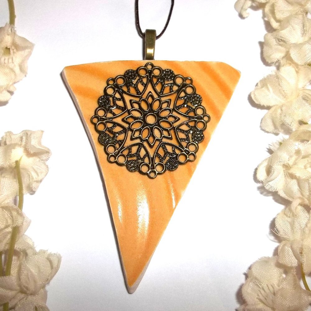 Boho Necklace Statement Bronze Yellow Pendant Charm Adjustable Tie Cord C019